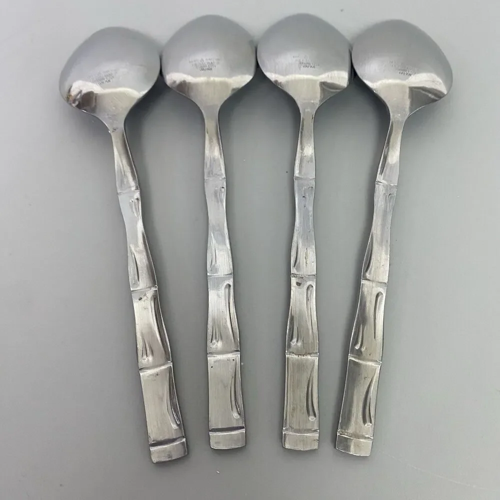 Reed & Barton Rebacraft Bamboo Soup Spoons Set of 4 Japan Stainless Steel